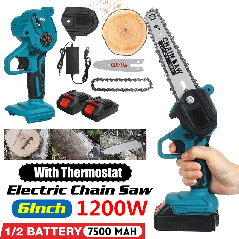

6 Inch Electric Saw Pruning ChainSaw Cordless Garden Tree Logging Saw With 2X 7500 Mah Li Battery For Makiita 18V Battery