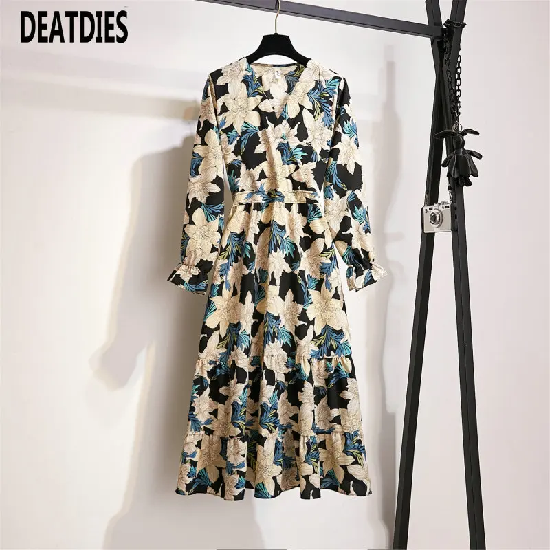 Новое поступление корейского осенне зимнего платья для дам с принтом фонаря