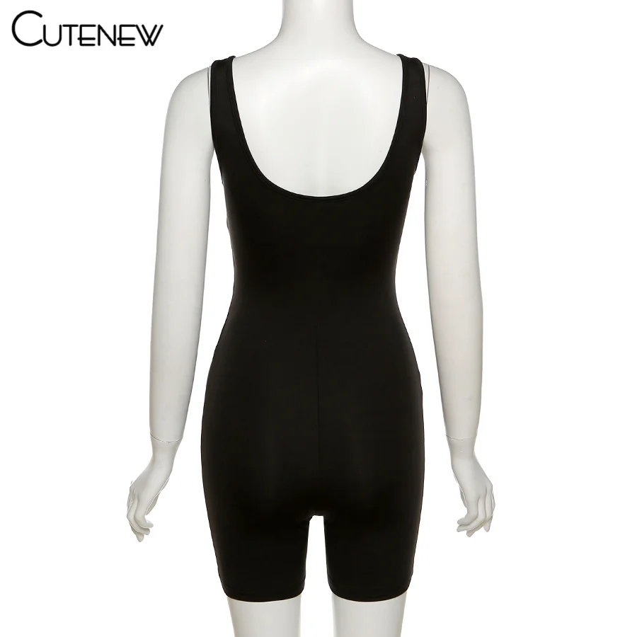 

Cutenew Summer Sexy V-Neck Zipper Skinny Stretch Playsuits Women Clothes Fashion Casual Solid Black Streetwear Y2k Female Romper