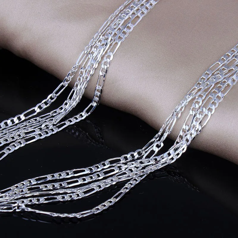 Оптовая продажа 10 шт./лот 2 мм Посеребренная цепочка Фигаро ожерелья 16 &quot18&quot 20