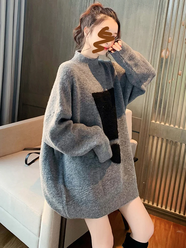 

Свитер женский осенний трикотажный, теплый, однотонный