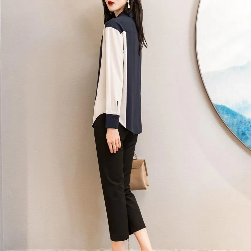 

Women Blouse Spring Autumn Sexy Turndown Collar Color Block Long Sleeve Womens Blouses Shirts Top Casual Shirt 2021 Femme Y96