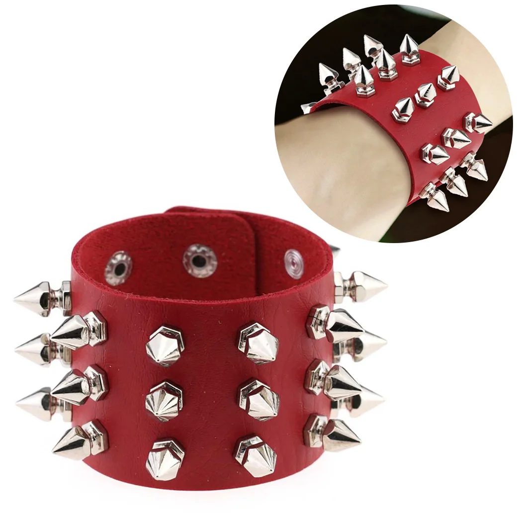 

1PCS Fashion Gothic Wristband Vintage Punk Style Studded Spike Wrap Bracelet Wide Cuff Bracelet PU Leather Metal Bangles