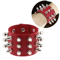 1pcs fashion gothic wristband vintage punk style studded spike wrap bracelet wide cuff bracelet pu leather metal bangles