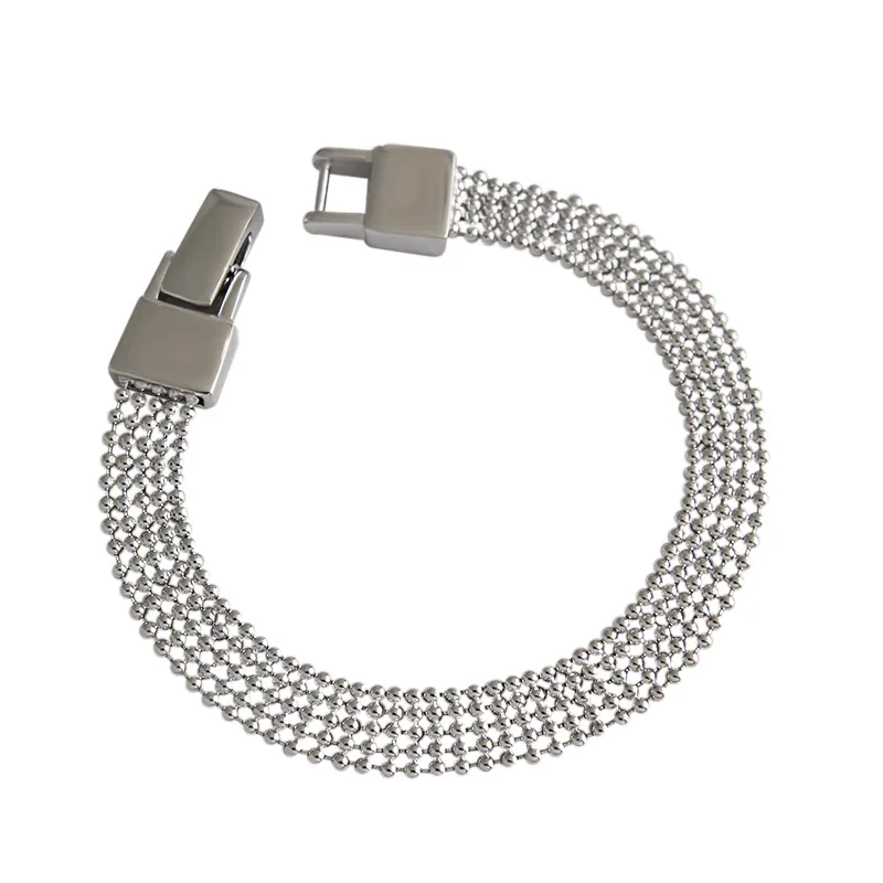 

LouLeur 925 Sterling Silver Bead Chain Bracelets Vintage Frosty Style Silmpe Party Wide Bracelet For Women Fine Jewelry Gifts
