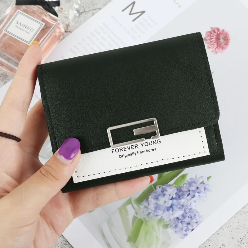 

New student color contrast small wallet short folding fashion lady card bag mini cute coin purse multifunctional wallet female