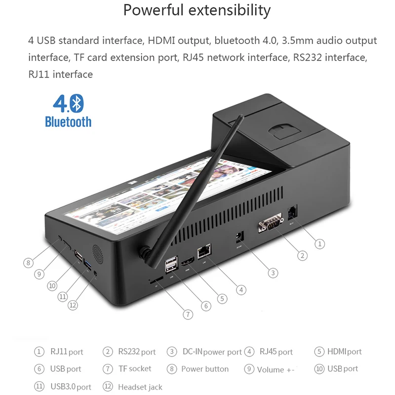PiPO X3 8,9 дюймовый мини-ПК с 58 мм Термопринтер Win10 Intel Z8350 четырехъядерный 1920x1200 2G 32G HDMI Smart Box ips экран