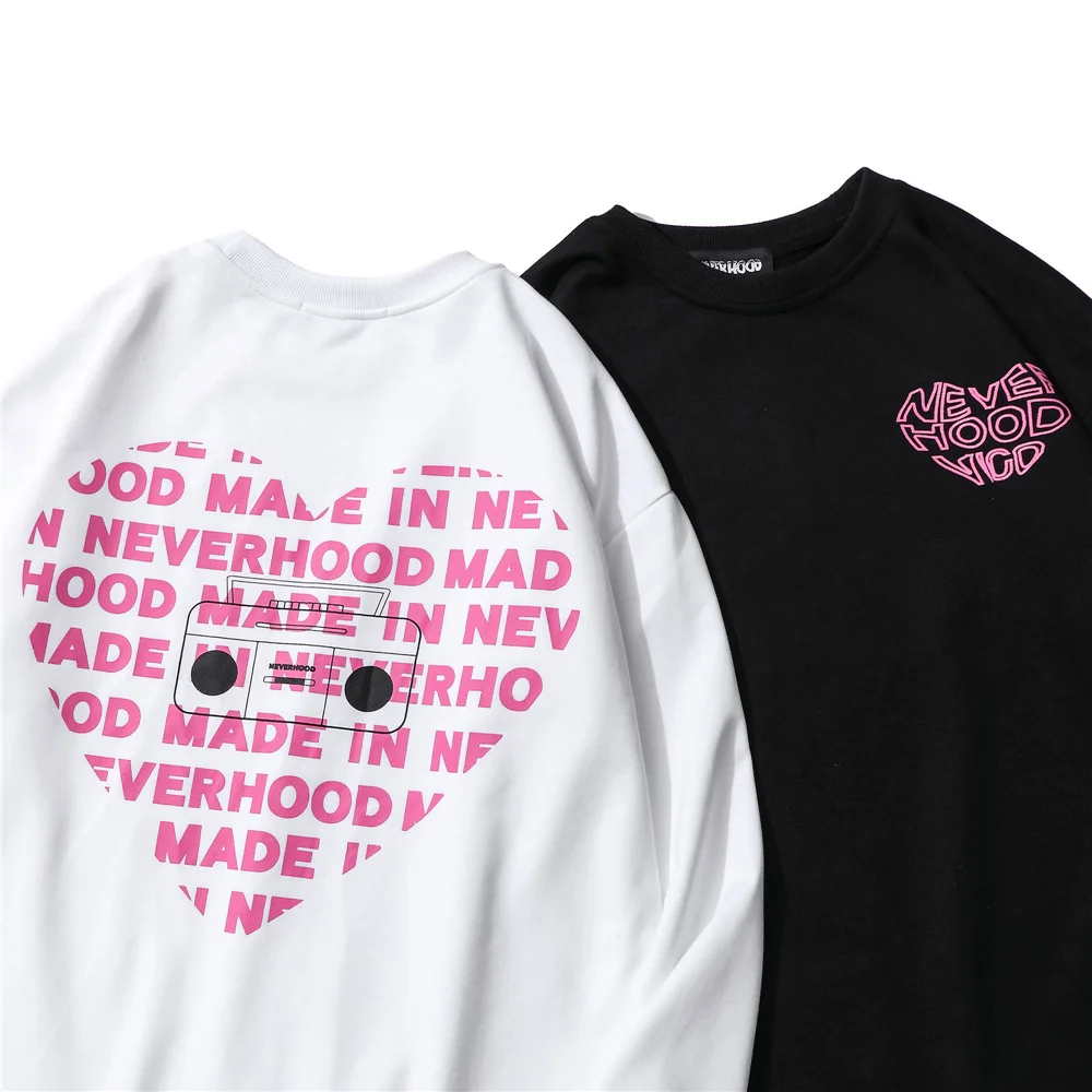 

2021 Spring Men's Hoodies Sweatshirt Creative Letters Heart Printed One Piece Harajuku Oversize Japanese Streetwear Men Clothing