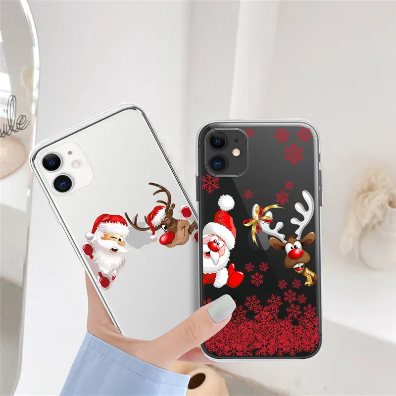 Christmas New Year Gifts Elk Snow Phone Case For iPhone 14 Plus Pro 11 12 13 Mini Pro X XR XS Max 8 7 6 6s Plus Santa Soft Cover