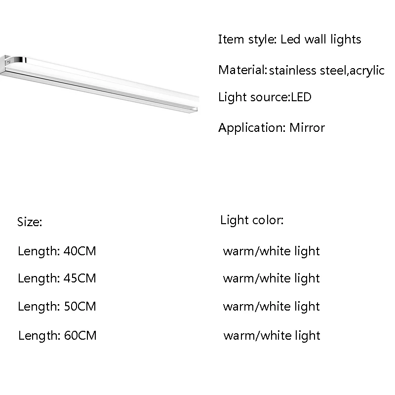 

LED Wall Lamp Mirror Light Waterproof Stainless Steel Wandlamp Bedroom Bathroom Light Indoor Decor LED Applique Murale Luminaire