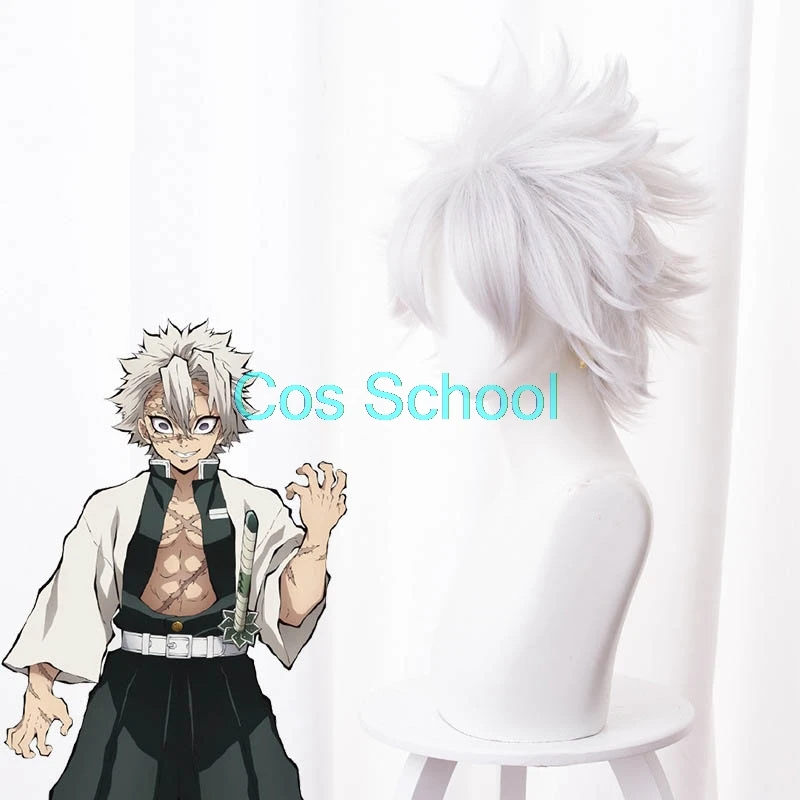 Cos School Demon Slayer Kimetsu no Yaiba Косплей парики Shinazugawa Sanemi аниме серебристо серый Взрывная