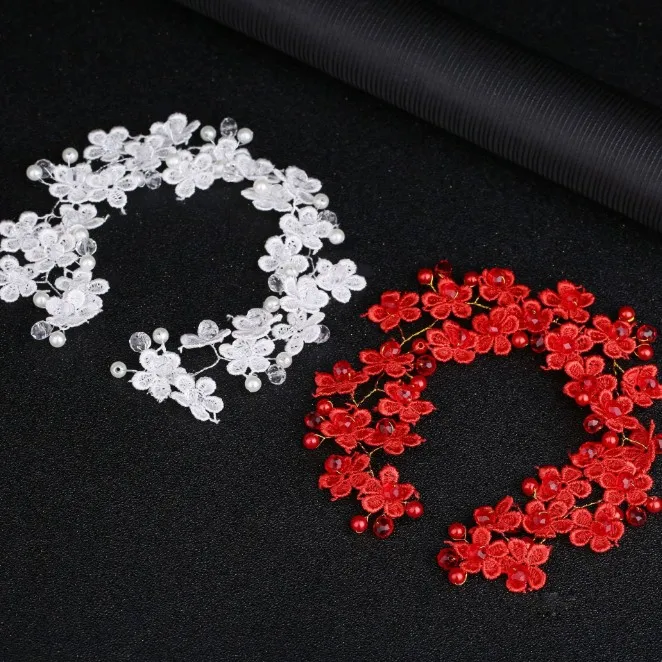Женский кружевной обруч с цветами свадебный головной убор белого и красного
