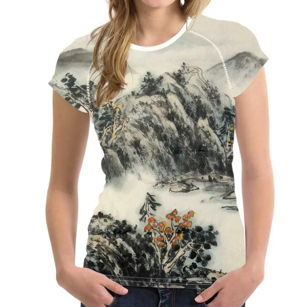 NOISYDESIGNS Орел принт китайский стиль пейзаж Чернильное озеро дизайн футболка