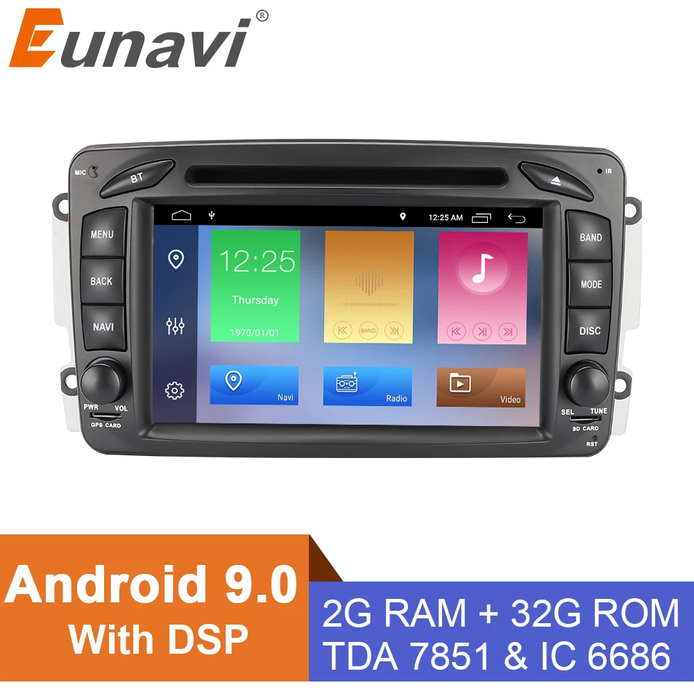 Eunavi 2 Din 7 ''Android 9,0 автомобильный DVD для Mercedes Benz CLK W203 W208 W209 W210 W463 Vito Viano четырехъядерный Радио стерео с dsp