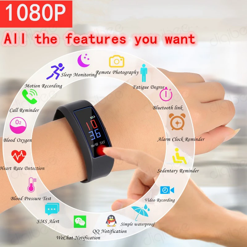 Сенсорный Умный Браслет HD1080P шагомер трекер сердечного ритма и калорий Смарт