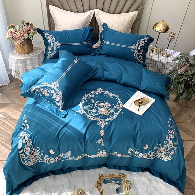 Новый китайский стиль древняя ринма вышивка 100S Египетский хлопок синий