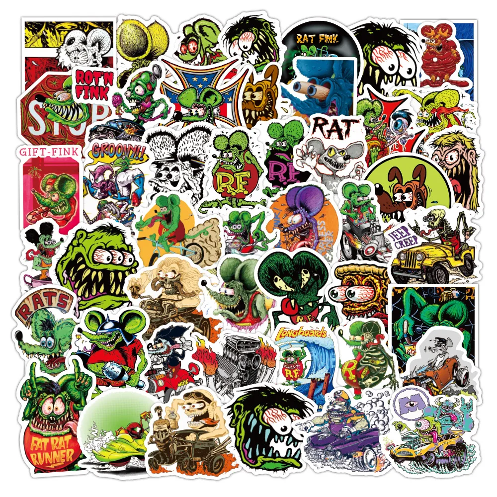 

10/50Pcs Rat Fink Mouse Stickers Waterproof Stickers for DIY Phone Laptop Luggage Guitar Case Skateboard Bike Car Decal Stickers