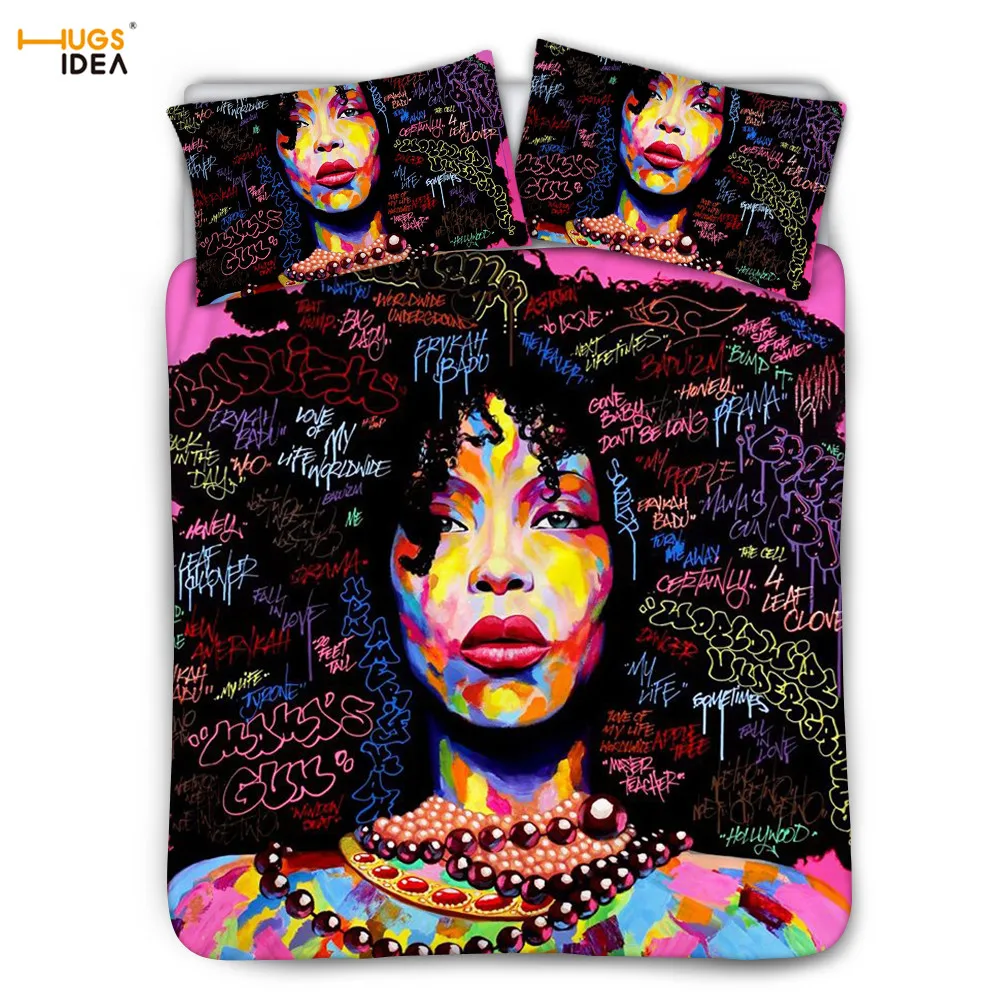 Комплект постельного белья с черным художественным принтом для девочек 3 шт.