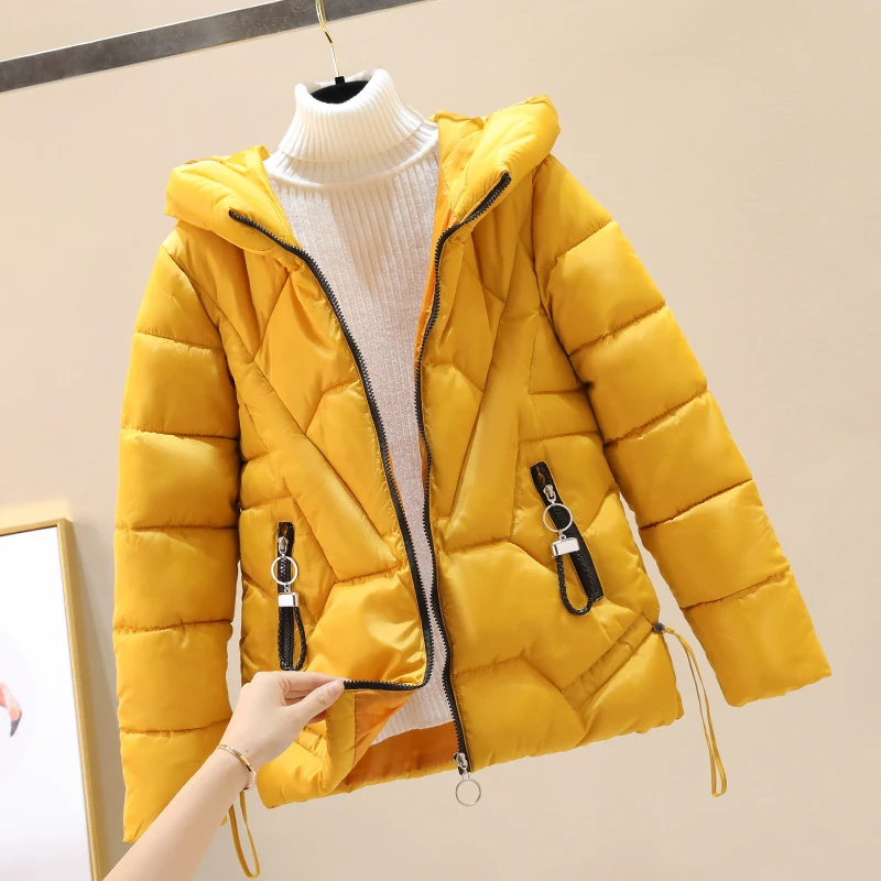 6XL, зимняя куртка, Женская парка, пальто, пуховик, хлопок, осень, Женская теплая одежда, верхняя одежда, с капюшоном, стеганая, 5XL, большой размер, плюс, короткая - Цвет: Yellow