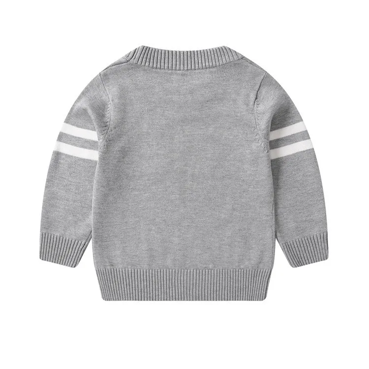 Пуловер для маленьких мальчиков свитер вязаный в рубчик с аппликацией полоску на
