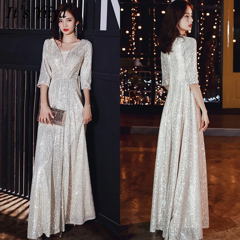 

Женское вечервечерние платье It's YiiYa, ТРАПЕЦИЕВИДНОЕ ПЛАТЬЕ С V-образным вырезом, блестками, рукавами три четверти, K133, размера плюс