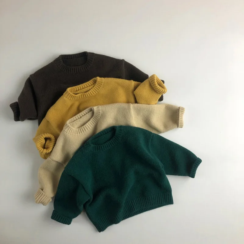 

Baby Girls Boys Sweaters Solid Color Long Sleeve Autumn Spring Kids Pullovers Tops Baby Boys Girls Knitting Clothes