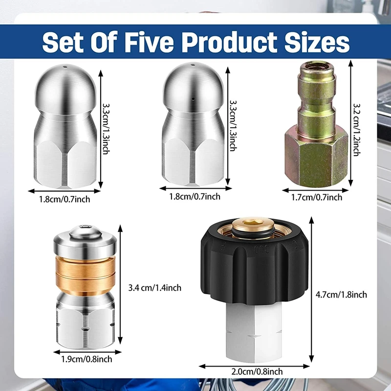 

5 Pieces Sewer Jetter Nozzle Rotating Sewer Nozzle Button Nozzle Corner Sewer Nozzle Stainless Steel Fixed Sewer Nozzle