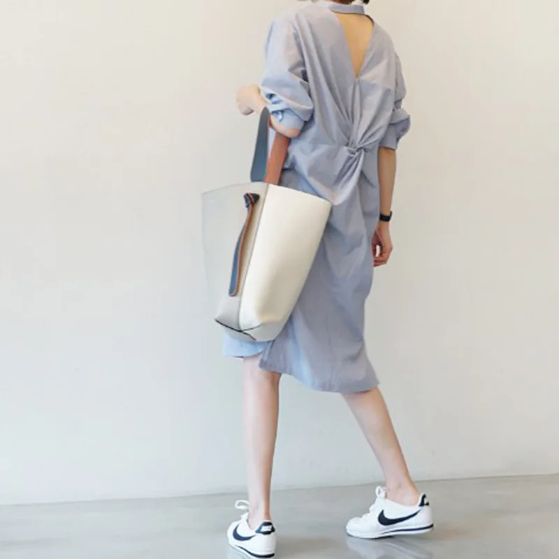 Раннее осеннее платье новое рубашка средней длины Корейская версия скрученных