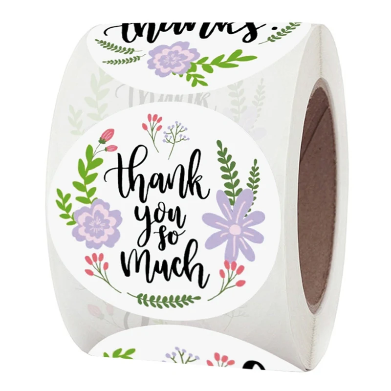 

500pcs/roll Floral Thank You Sticker Seal Labels Christmas Gift Decoration Sticker for Package Stationery Sticker Sealing Labels