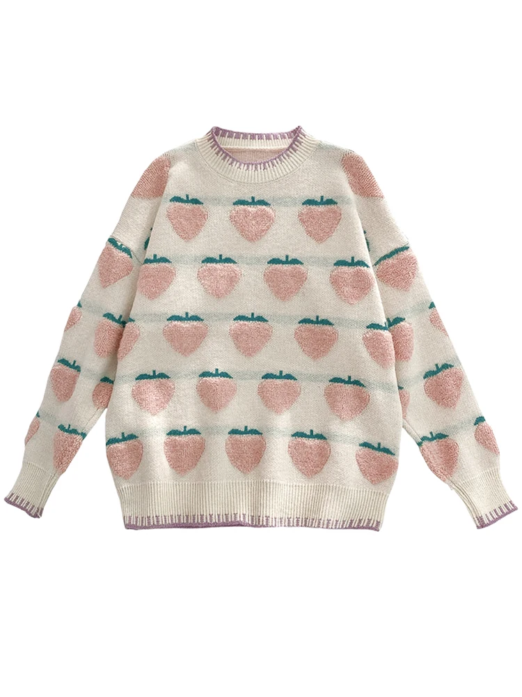 

Autumn Vintage Ladies Sweater Thick Pullover Winter Warm Knitting Jumper Soft Long Sleeve Sweater Lovely Strawberry Japanese Top