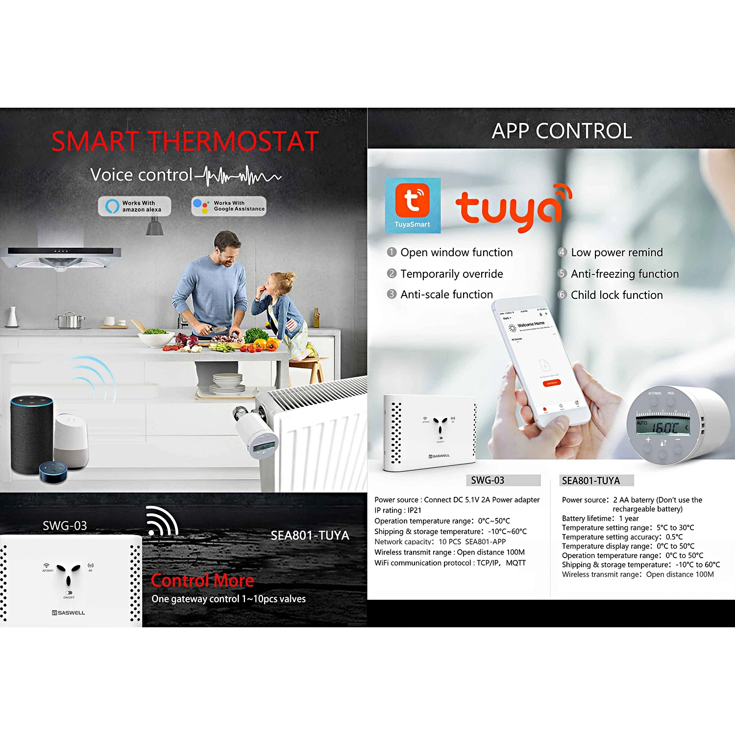 SEA801-WIFI термостат регулятор температуры нагрева и точный TRV термостатический клапан радиатора программируемый голосовой контроллер