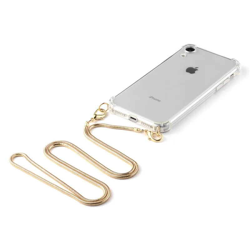 Strap Cord Chain Tape Necklace Metal Phone Case For iPhone 11 7 8 Plus 11Pro X XR XS Max Soft Clear Cover Shell Carry |