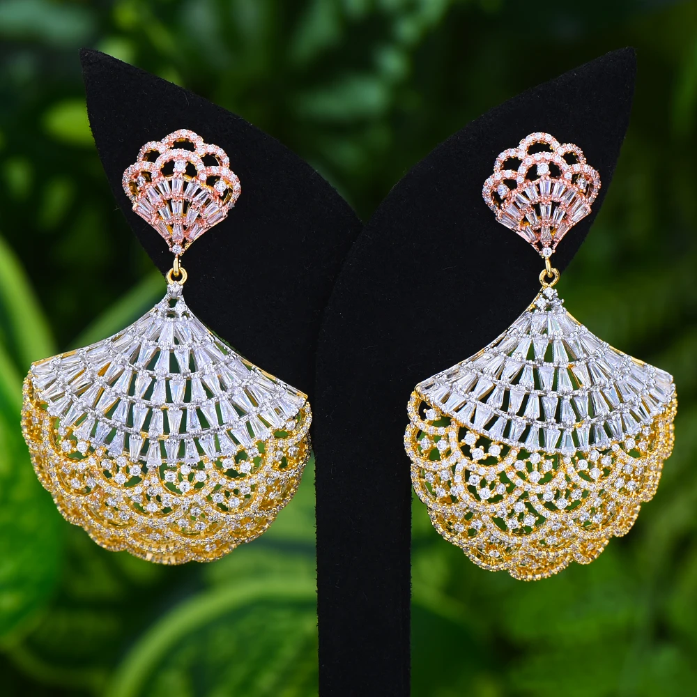 missvikki Luxury Bohemian Dangle Earrings For Women Wedding Cubic Zircon CZ Engagement Party Indian gold earrings for women 2020 | Украшения