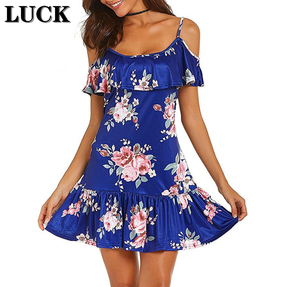 LUCK женское сексуальное платье с открытыми плечами цветочным принтом мини на