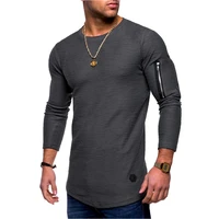 mens t shirts solid round neck tops long sleeve t shirt zipper casual t shirt for men spring and autumn