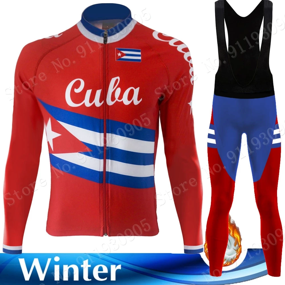 

Winter Cuba Team 2022 Cycling Jersey Set Mens Clothing Suit Long Sleeve MTB Bike Road Pants Bib Ropa Ciclismo Maillot