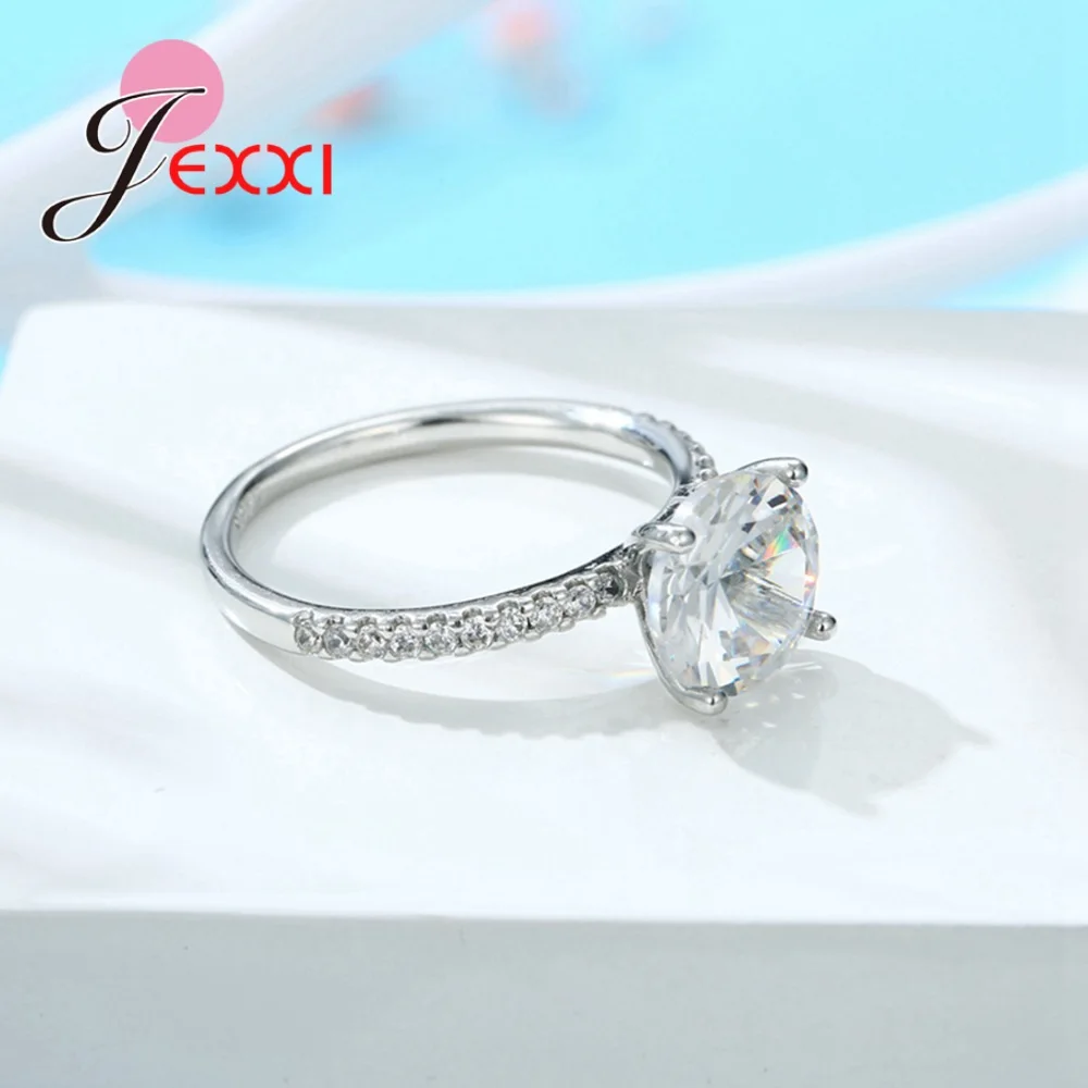

Latest Korean Fashion Trend Genuine 925 Sterling Silver Wedding Rings With Big Sparkling Crystal Super Nice Women Jewelry