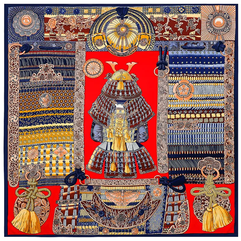 Саржевый Плетеный Шелковый квадратный шарф шейный платок с принтом самурайская