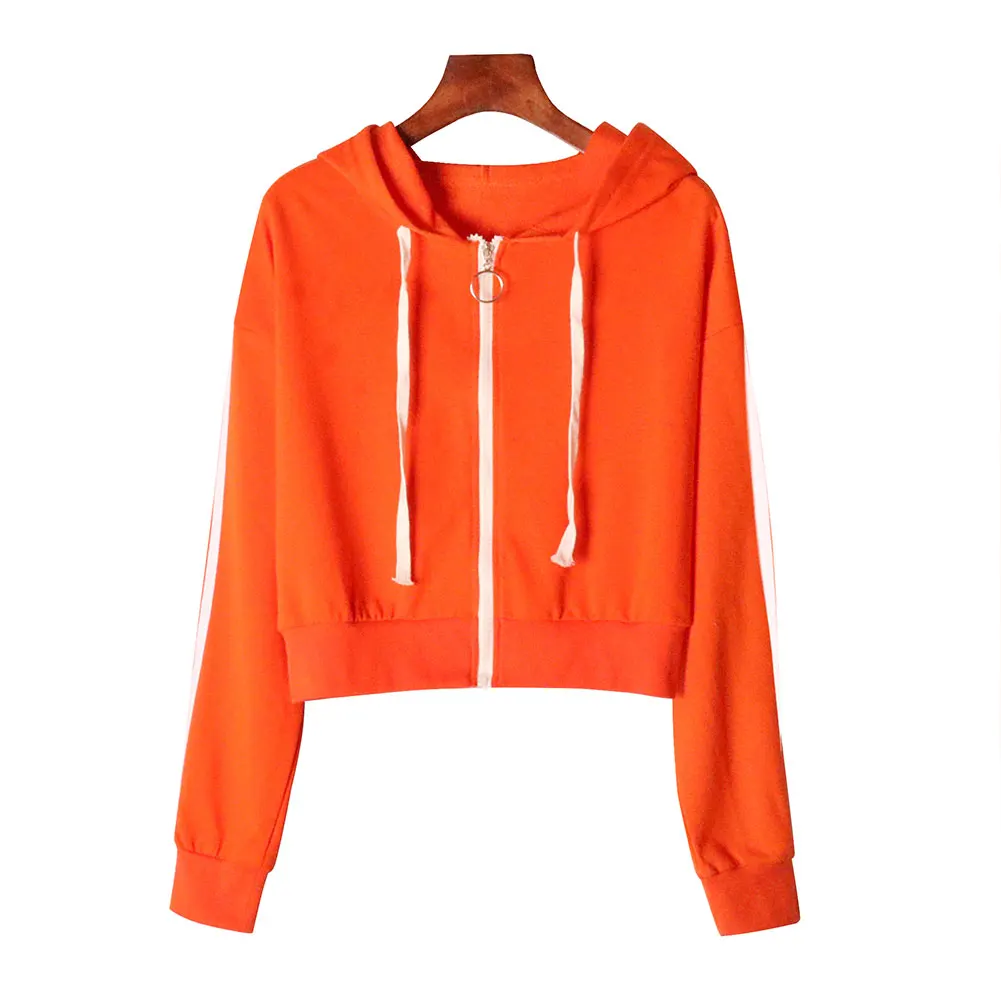 

Woman Solid Color Coat Casual Zipper Short Long Sleeve Bare Hoodie Drawstring Daily Life Hooded Tops