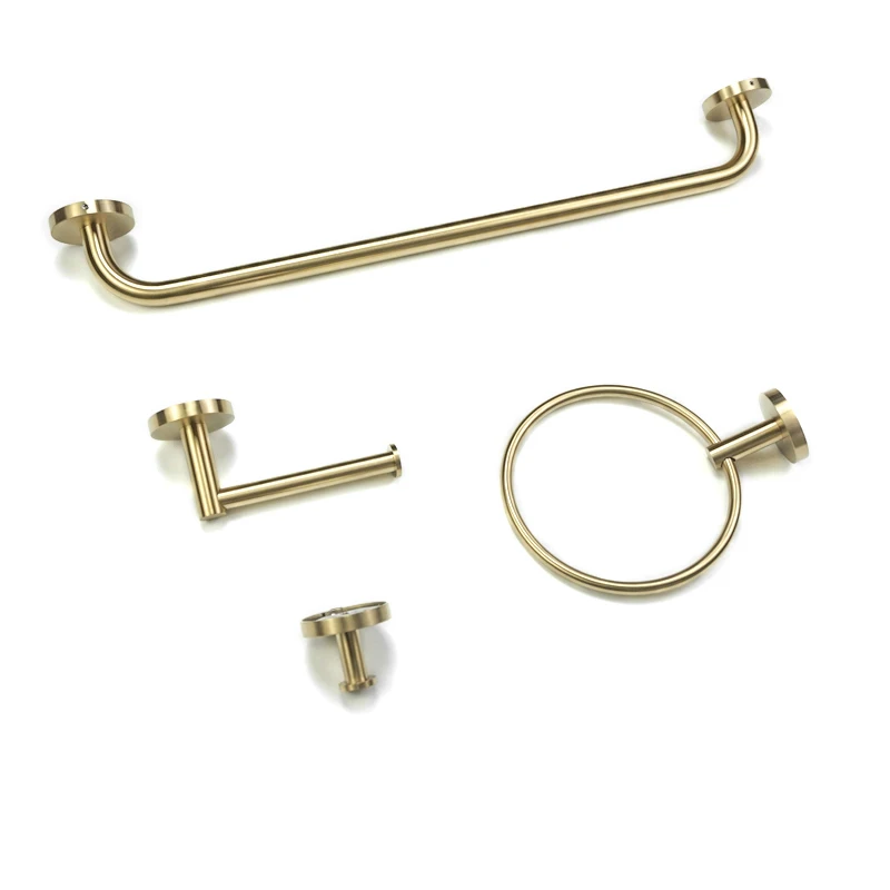 

Brushed Gold Round Towel Ring Single Towel Bar Toilet Kitchen Paper Holder Robe Towel Coat Hooks Bathroom Accessories Set