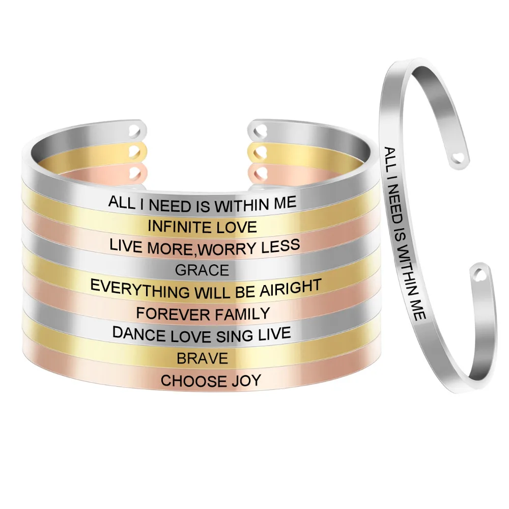 

2021 Quotes Bracelets 316L Stainless Steel Open Cuff Bangle Fashion Women Female Inspirational Jewelry Bracelet SL-057