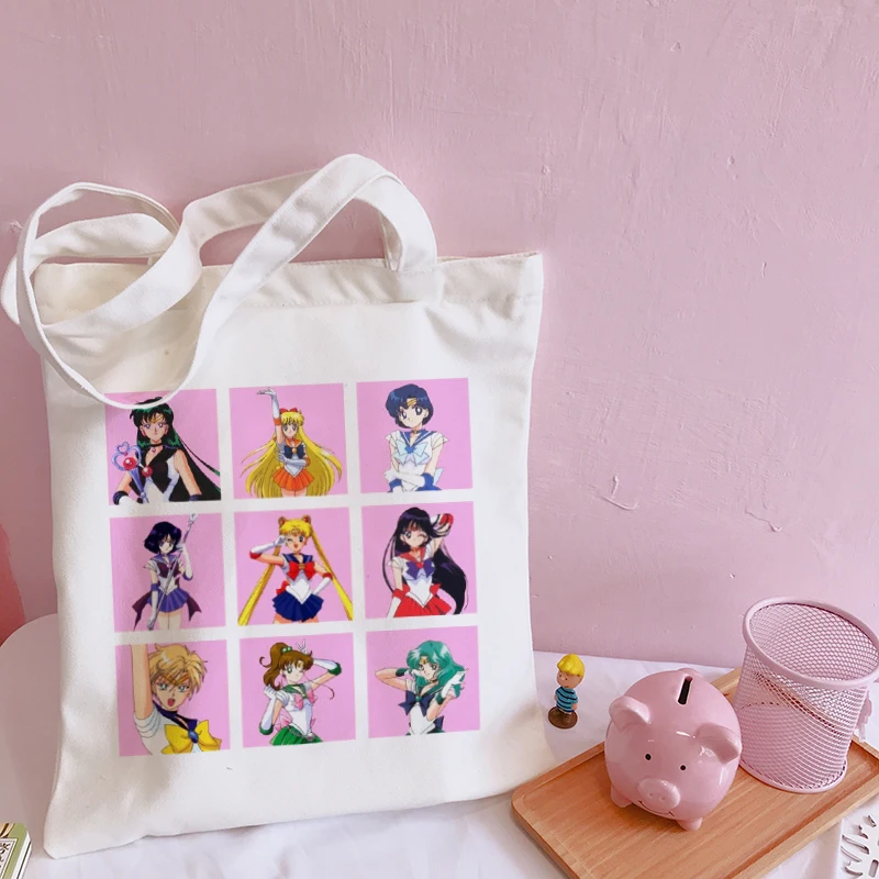 Сейлор Мун Повседневный Холст Harajuku Ins печать письмо мультфильм женский винтажный забавный большой емкости колледж сумки на плечо