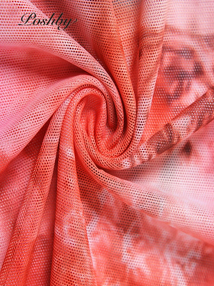 

Poshby Autumn Winter Package Hip Mini Dresses Mesh Sheer Women Long Sleeve Turtleneck Printted Skinny Robes Perspective Vestidos