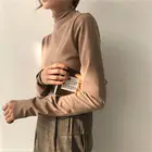 Женская осенне-зимняя новая стильная бархатная нижняя рубашка, Женская Студенческая футболка с длинными рукавами и высоким воротником, теплый пуловер