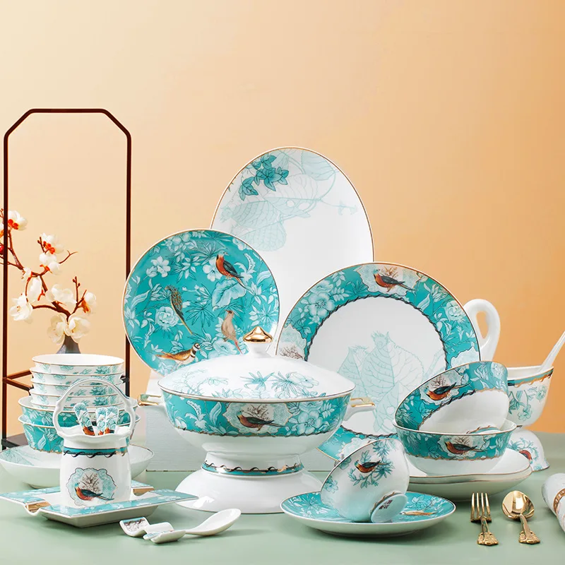 

Набор посуды для дома Цзиндэчжэнь, китайская керамическая миска и палочки для еды, обеденный набор из костяного фарфора с золотистыми краями