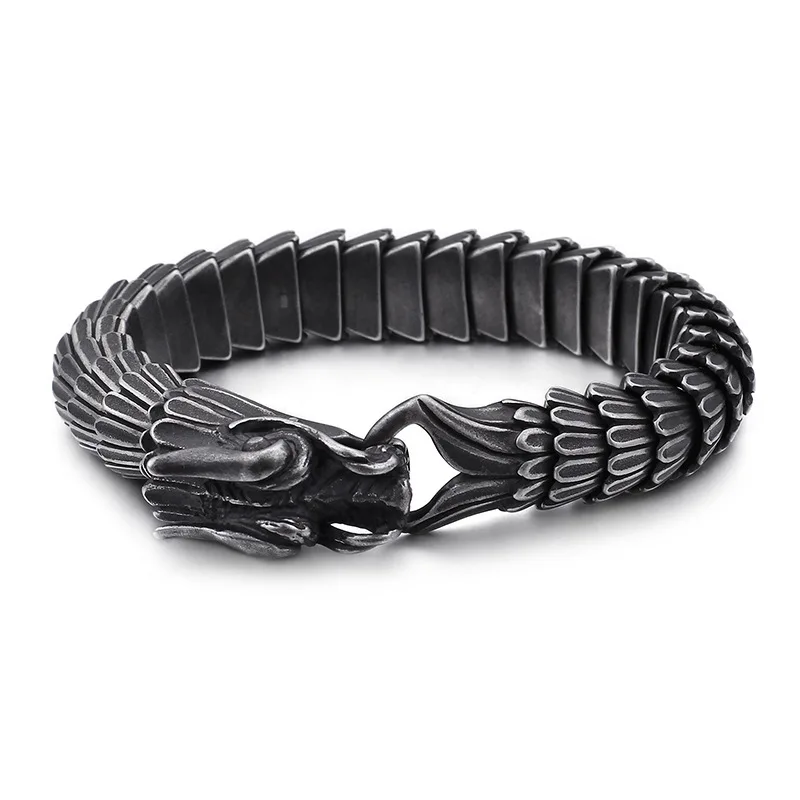 

316L Titanium Steel Punk Dragon Scale Pattern Domineering Male Style Bracelet Pulseras Men Bangle Vintage Jewelry