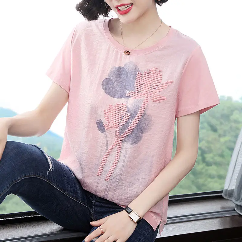 

Women's Spring Summer Style Cotton Blouses Shirt Women's O-neck Embroidery Short Sleeve Elegant Casual Tops SP026