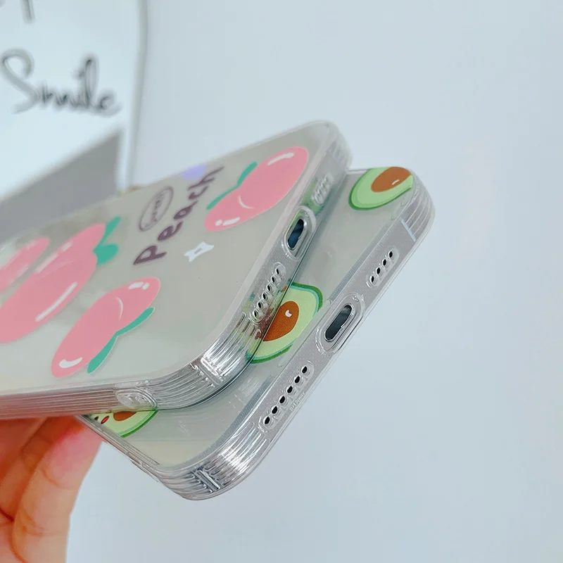

Smiley Avocado Peach Transparent Phone Case For iPhone 11 Pro Max XR XS Max X 7 8 Plus 12 Pro Max Mini Cute Soft TPU Clear Cover