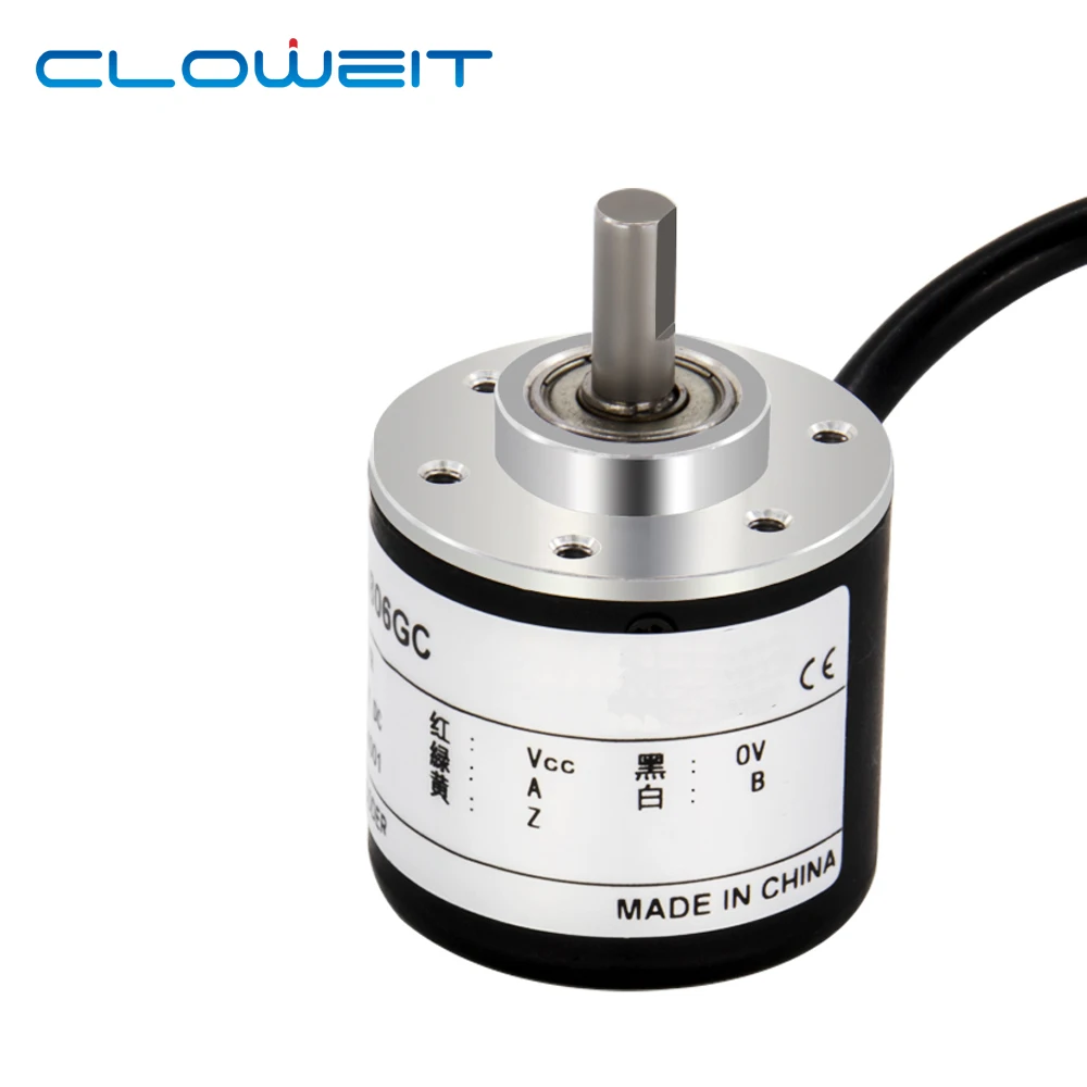 

Cloweit 38mm Incremental Encoder 6mm Shaft Rotary Optical Switch AB 2 Phases 10-1024-3600 PPR 5-24VDC