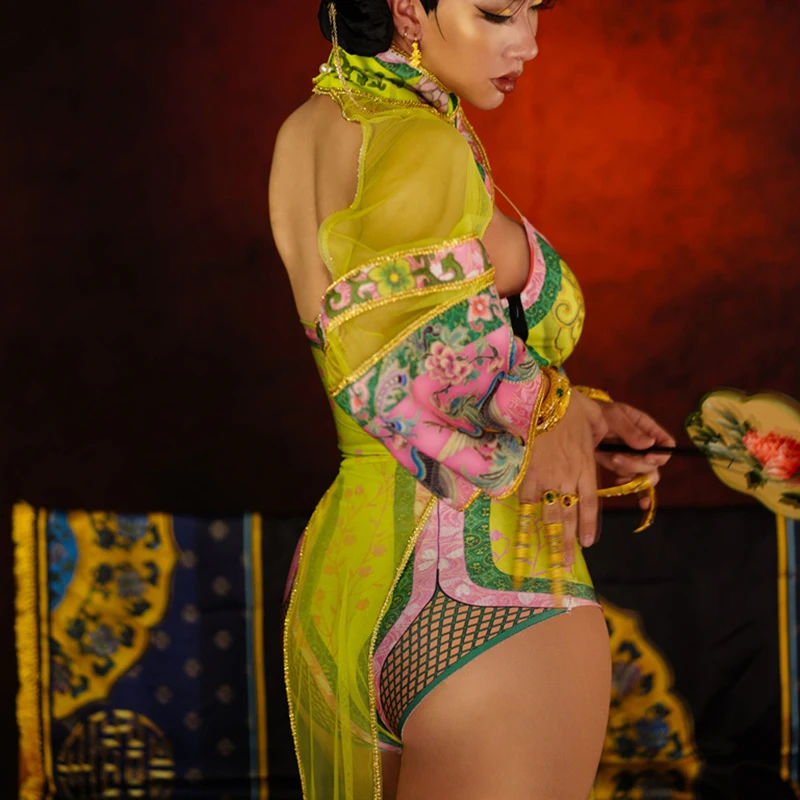 Костюм для танцев в китайском стиле женский сексуальный прозрачный костюм